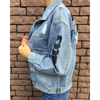 Джинсовая куртка - Женская с надписями (Синяя)